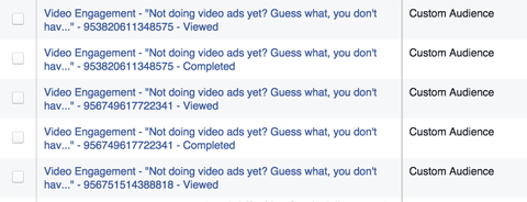 listes d'engagement publicitaire vidéo facebook