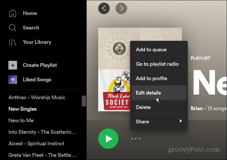 Plus d'options menu Spotify