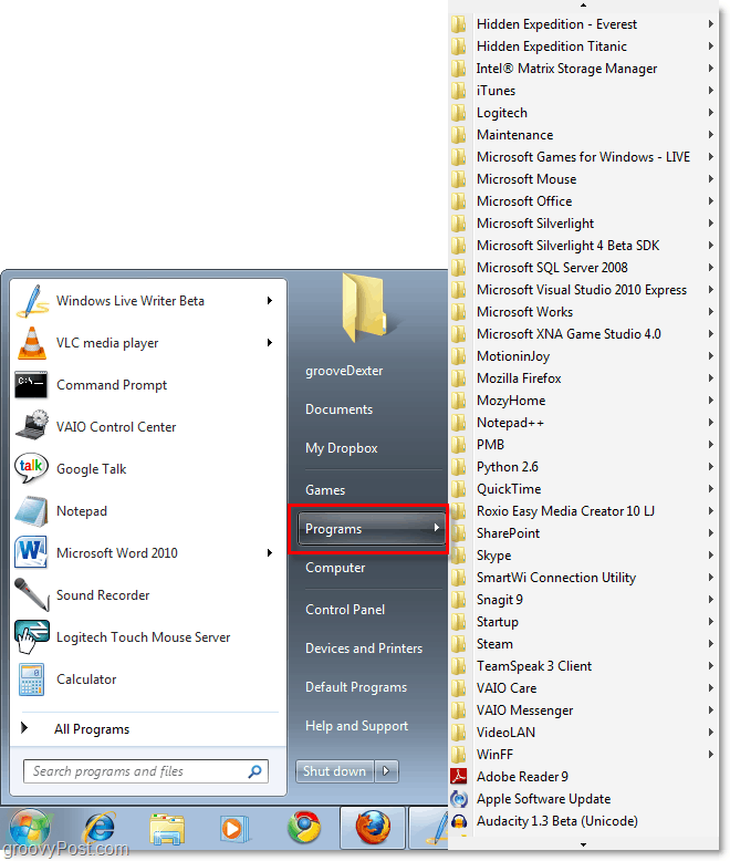 Ajouter le menu «Tous les programmes» de style XP classique à Windows 7