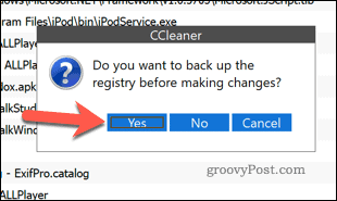 Sauvegarde du registre Windows à l'aide de CCleaner