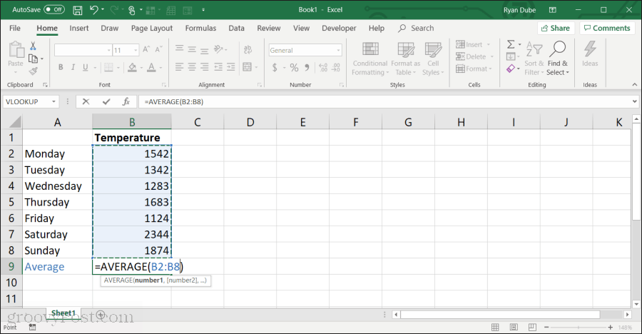 en utilisant la fonction moyenne dans Excel