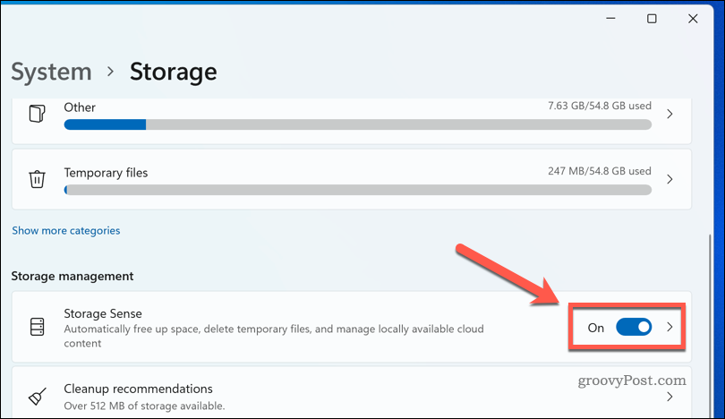 Activation de Storage Sense sur Windows 11