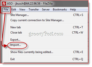 Importation d'entrées FileZilla Site Manager