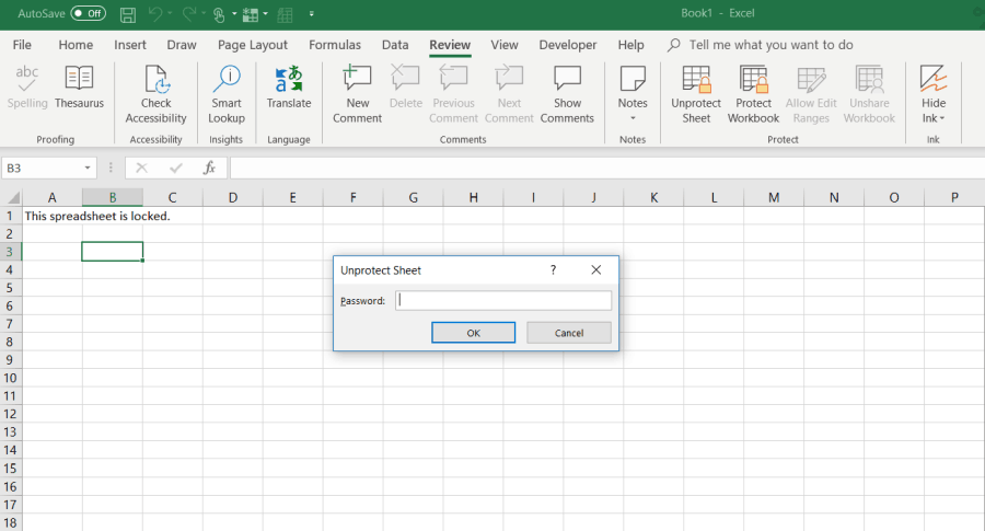 feuille Excel non protégée