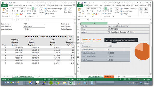 Nouveau! Excel 2013 vous permet d'afficher les feuilles de calcul côte à côte dans des fenêtres distinctes