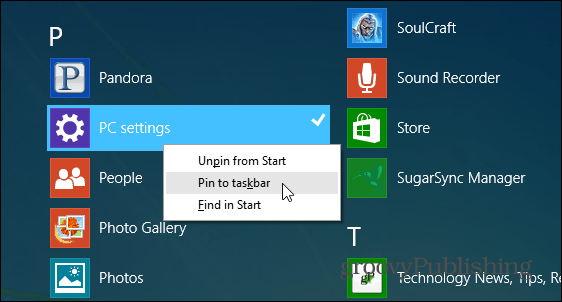 Conseil Windows 8.1: Épingler les paramètres du PC à la barre des tâches