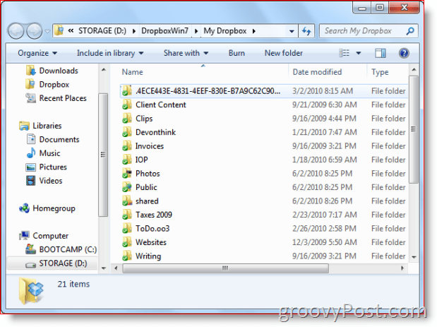 Dossier Dropbox sous Windows 7 View