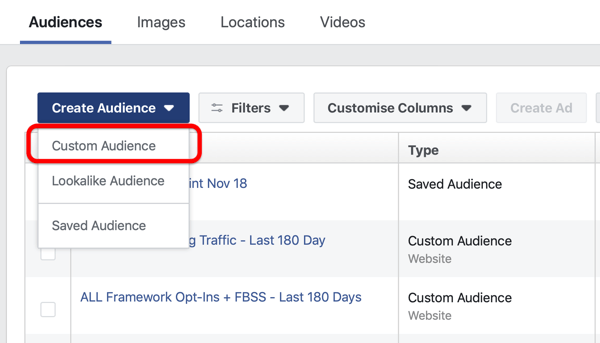 Possibilité de créer une audience similaire à Facebook sous Créer une audience dans Facebook Ads Manager.