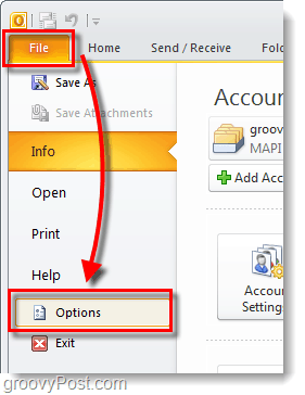 menu d'options d'Outlook 2010