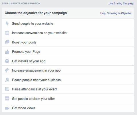 objectifs de l'annonce facebook