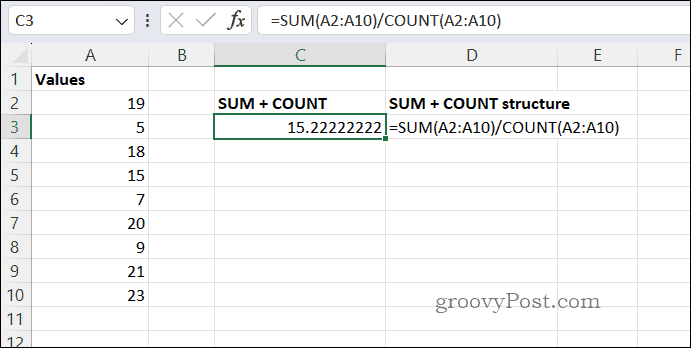 Résultat moyen SUMCOUNT dans Excel