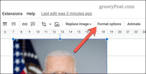 Bouton d'options de format d'image Google Slides
