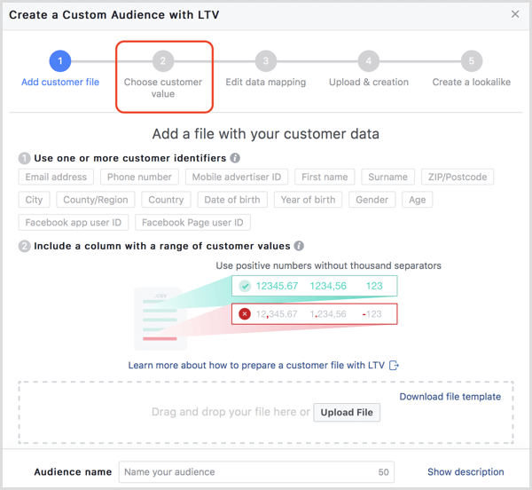Facebook crée une audience personnalisée avec LTV