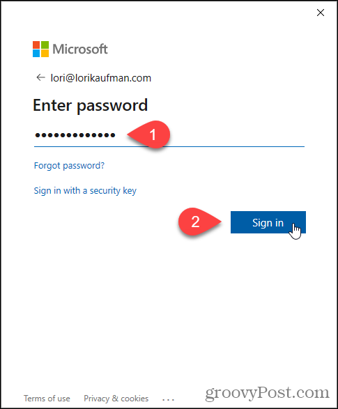 Entrez le mot de passe pour la messagerie Microsoft