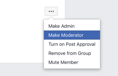 Comment améliorer votre communauté de groupe Facebook, option de menu de groupe Facebook pour faire d'un membre un modérateur 