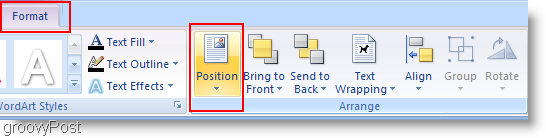 Changement de position de Microsoft Word 2007