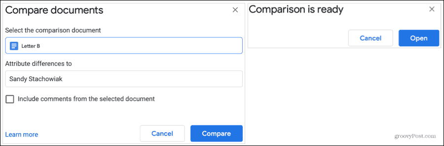 Comparez les documents et prêt