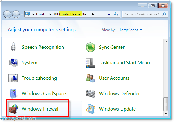ouvrir le pare-feu Windows dans Windows 7 à partir du panneau de commande