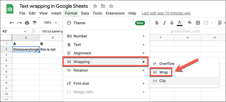 Options pour envelopper le texte dans Google Sheets