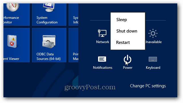 Bouton d'alimentation Windows 8
