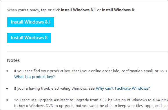 Page de téléchargement de Windows 8.1