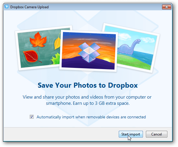 Dropbox offrant 3 Go d'espace libre pour utiliser la nouvelle fonction de synchronisation de photos