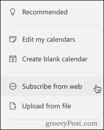 L'option s'abonner à partir du Web dans Outlook