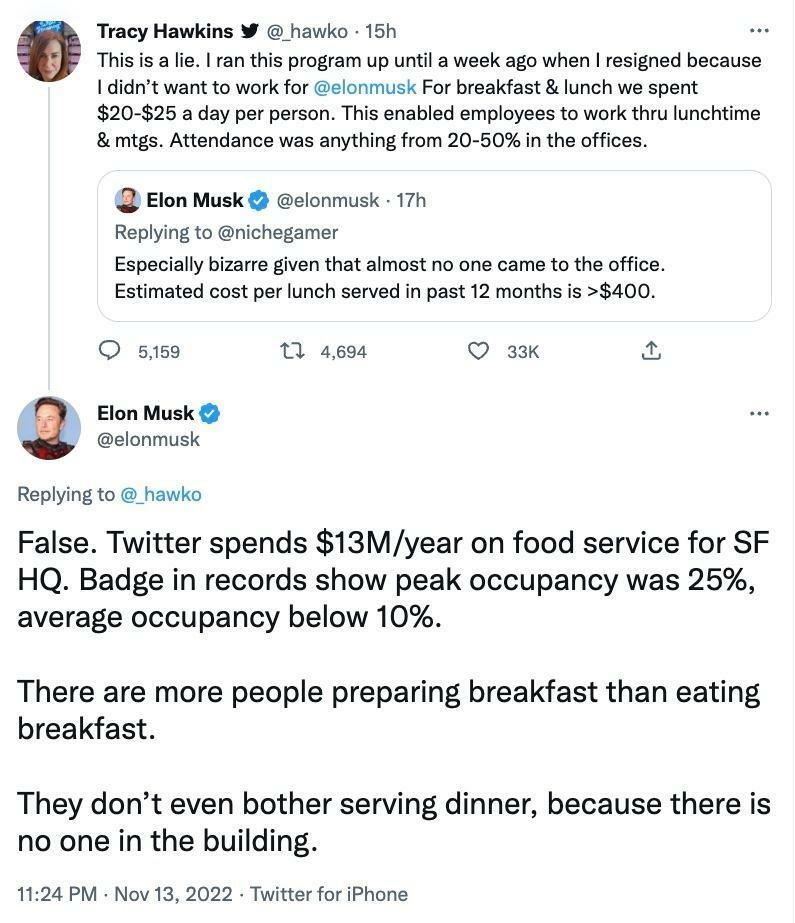 Elon Musk et Tracy Hawkins se sont disputés sur Twitter