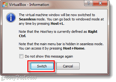 fenêtre d'informations de virtualbox