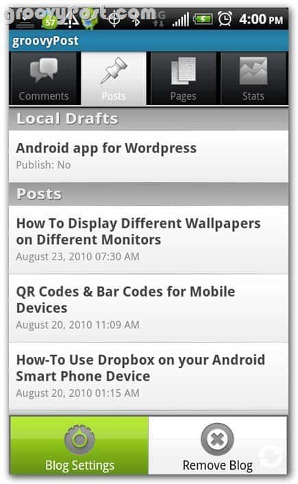 Avis sur Wordpress sur Android Posts - Brouillons