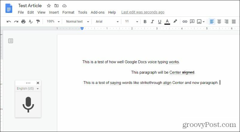 énoncer des commandes spéciales dans la saisie vocale de Google Docs