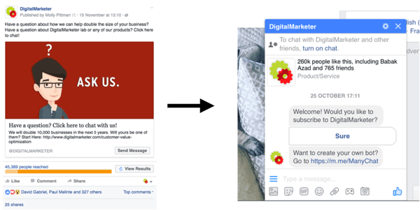 Cette campagne publicitaire Facebook Messenger a donné lieu à plus de 300 conversations de vente pour seulement 800 $.