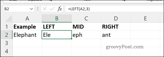 Exemple de formules MID RIGHT et LEFT dans Excel