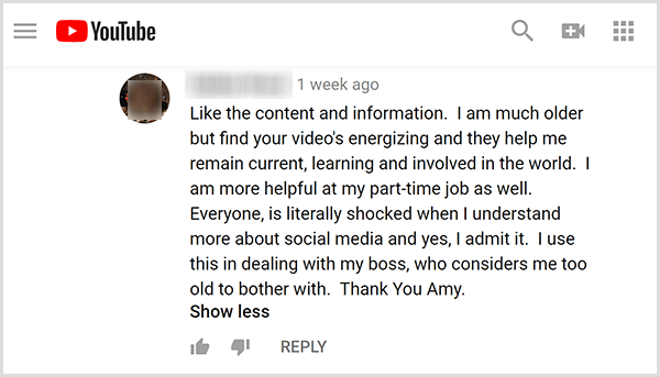 Amy Landino a reçu des commentaires positifs sur son contenu vidéo de la part de son public. Par exemple, un utilisateur commente que ses vidéos m'aident à rester actuel, à apprendre et à m'impliquer dans le monde. Je suis aussi plus utile dans mon travail à temps partiel.