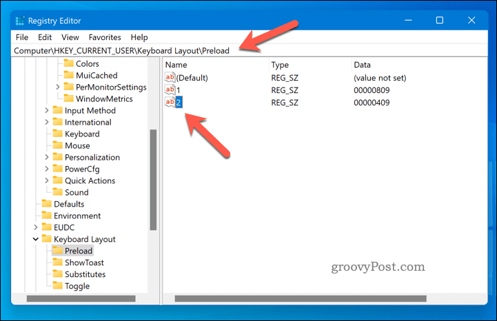 Supprimer une disposition de clavier à l'aide de regedit sous Windows 11