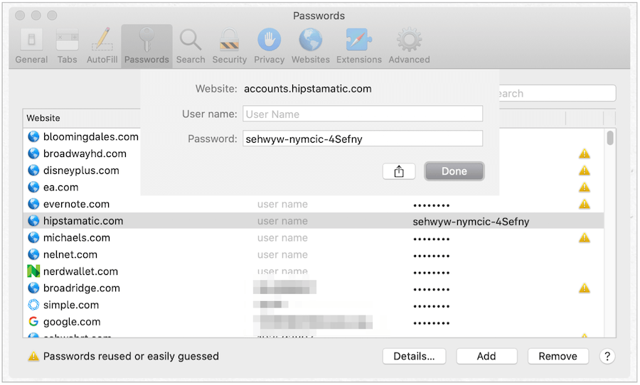Mots de passe Web pour Mac