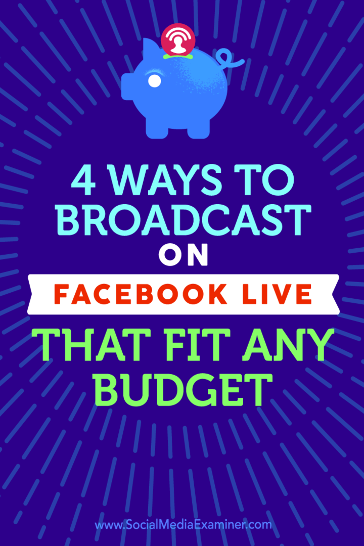 Conseils sur quatre façons de diffuser avec Facebook Live qui conviennent à tous les budgets.