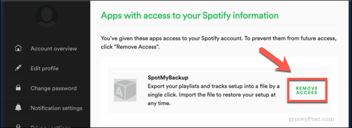 Révocation de l'accès SpotMyBackup à Spotify