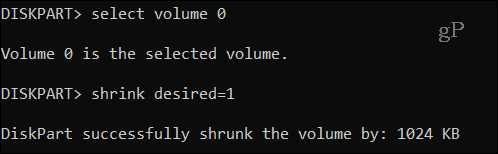 Commande Diskpart Shrink Vol