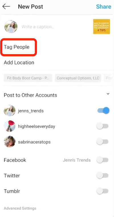 instagram nouvelle option de publication pour marquer les gens