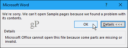 Impossible d'ouvrir le document Pages dans Word