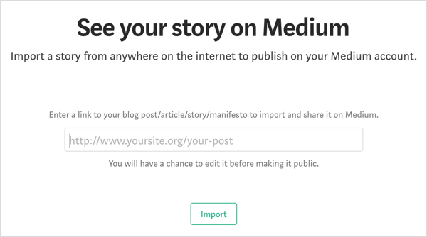 Saisissez l'URL qui pointe vers l'article de blog que vous souhaitez réutiliser sur Medium.