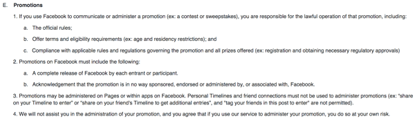 directives et conditions d'utilisation de Facebook