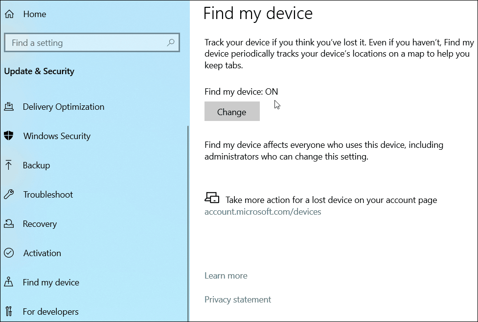 Trouver mon appareil Windows 10