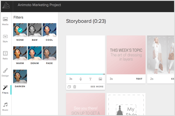 Animoto appliquer le filtre à l'image