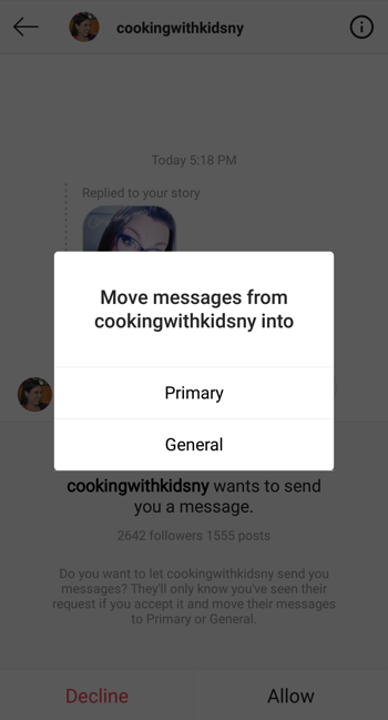 Boîte de réception des messages directs du profil de créateur Instagram, étape 2.