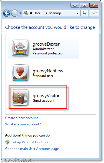 un nom de compte invité modifié dans Windows 7