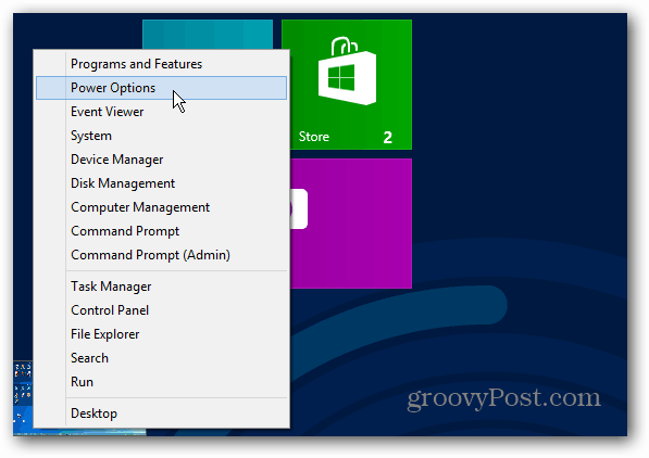 Menu d'alimentation Écran de démarrage de Windows 8