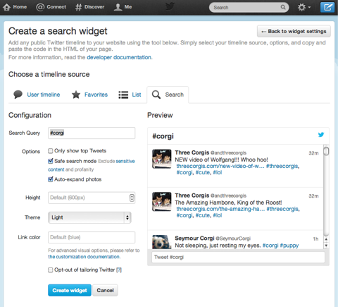 créer un widget de recherche Twitter