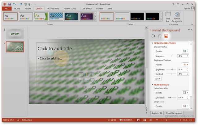 Modèle Office 2013 Créer Créer un design personnalisé POTX Personnaliser les diapositives Diapositive Tutoriel Comment faire pour modifier le volet d'images Modifier les images Photos